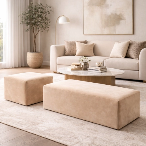 Zestaw puf tapicerowanych do salonu – pufa prostokątna i kwadratowa – design premium PU-3